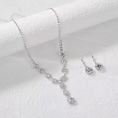 economico Parure di gioielli-Set di gioielli da sposa, 1 set di orecchini con zirconi e strass, collana e braccialetti, elegante e raffinato, set di gioielli da donna per matrimonio, lavoro, occasioni speciali