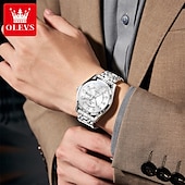 cheap Quartz Watches-OLEVS 3666 Luxury Man Watch Stainless Steel Waterproof Dual Calendar Classic Large Digital Dial Original Quartz Watches