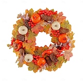 economico ringraziamento e decorazione autunnale-Ghirlanda autunnale per la porta d&#039;ingresso, decorazione autunnale per interni ed esterni, ghirlanda di zucca, pigna, bacche, foglie d&#039;acero, decorazione rustica per la raccolta, porta e parete.