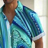 preiswerte Geometrische Muster-Herren Geometrisch Abstrakte Kunst Hemd Sommerhemd Knopfhemd Kurzarm Modisch lässig Outdoor Urlaub Alltagskleidung Sommer Frühling Umlegekragen 3D-Druck Hemden mit Kragen Eine Tasche vorne Blau