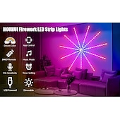 baratos Fitas de Luz Inteligentes-Luzes LED de Fogos de Artifício Inteligentes USB Decorativas para Quarto Luzes LED que Mudam de Cor com Efeito de Explosão Controle Remoto do App da Tira RGB para Halloween