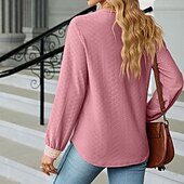 preiswerte Damen Einfache Oberteile-Damen Bluse Farbblock Modern Lässig Langarm V Ausschnitt Normale Oberteile Täglich Ferien Patchwork Gras-Grün Erröten Sie Rosa Schwarz Rosa Wein Sommer