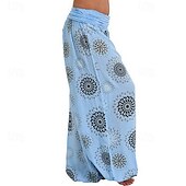 billiga breda ben och hög midja-Dam Byxor Harem byxor Palazzo byxor Mode Boho Fullängd Medium Midja Mönster Elastisk midja Bekväm Microelastisk Gata Dagliga kläder Utekväll Svart Gul Armégrön Marinblå Sommar Vår Normal