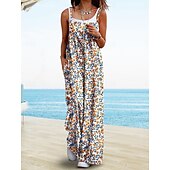 olcso nyaralás jumpsuit-Női Szabályos Jumpsuitek Aktív Virágos Ujjatlan Széles lábszár Kerek Zseb Magas derék Vakáció Napi Normál Sárga Arcpír rózsaszín Katonai zöld Nyár