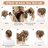 abordables Chignons-Lot de 2 postiches synthétiques ondulées et bouclées pour chignons, avec pinces détachables, faux chouchous, extension de queue de cheval, blond ensoleillé