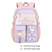abordables Sacs à dos pour Enfants et Adolescents-Sac à dos kawaii pour enfants et adolescentes – cartable pastel avec breloque lapin en peluche et organiseur multi-poches pour l&#039;école primaire et le collège