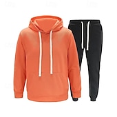 cheap Basic Tracksuits-Men&#039;s Hoodie Tracksuit Sweatsuit Black White Camel Orange Light Grey Hooded Plain 2 Piece Sports &amp; Outdoor Daily Holiday Polyester Streetwear Basic Casual Spring Autumn / Fall Clothing Apparel Hoodies