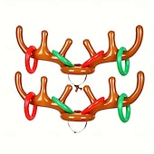 cheap Outdoor Activity-2 Sets of Inflatable Reindeer Antlers Game (2 Inflatable Antler Horns 8 Ringed Reindeer Rings for Throwing) Inflatable Reindeer Antler Hat with Ring Suitable for Family Party Games