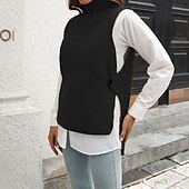 abordables Pulls sans manches-Femmes Pull Gilet Pull Occasionnel Couleur Unie Épais Col roulé Tricoté Sans manches Hauts Réguliers Tricoter Quotidien Fête Sortir Noir Marron Automne Hiver