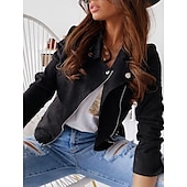economico giacche casual-Per donna Giacca in Ecopelle Confortevole Traspirante Cerniera Casual Semplice Vacanza Streetwear Casuale Abbigliamento quotidiano Cerniera Corto Bavero Taglia piccola Manica Lunga Capispalla Nero