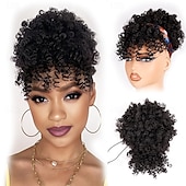 economico Code-Coda di cavallo con coulisse per donne nere, coda di cavallo afro con ciocca crespa e riccia, estensione con frangia, acconciatura nera, coda di cavallo con capelli naturali