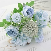 baratos Plantas e Flores Artificiais-1 maço de flores artificiais de seda, buquê pequeno com várias cabeças bifurcadas, arranjo de flores secas artificiais para decoração de vaso de mesa em casa