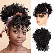 economico Code-Coda di cavallo con coulisse per donne nere, coda di cavallo afro con ciocca crespa e riccia, estensione con frangia, acconciatura nera, coda di cavallo con capelli naturali