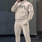 baratos Conjunto de Moletom 3D Masculino-Homens Texto / Número 2pcs Conjuntos de moletom 3D Moletom Moletom com capuz Manga Longa Calças compridas Com Capuz Casual Diário Roupa Esportiva Impressão 3D Primavera Outono Inverno Marron