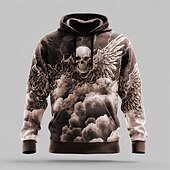 baratos roupas de capuz masculinas estampadas-Homens Caveiras 3D Moletons Moletom Moletom Moletom com capuz Gola Redonda Legal Impressão 3D Bandagem Streetwear Preto Azul Com Cordão Arte Gráfica Outono Inverno Designer