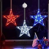 economico Luci decorative-3 Pezzi Luci Appese Patriottiche per il 4 Luglio Giorno dell'Indipendenza 250° Anniversario Giorno della Memoria Luci Decorative con Ventosa Stella a 5 Punte Decorativa Box Batteria AAA