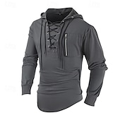 preiswerte Basic-T-Shirts-Herren T Shirt T-Shirt Langarmshirt Langarm Mit Kapuze Frühling Herbst Einfach Mode Designer Basic Schnürung Reißverschluss Urlaub Straße Ausgehen Schwarz Blau Braun Top T-Shirt für Herren