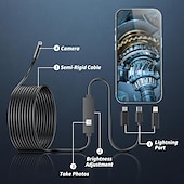 economico accessori per trapano-Telecamera endoscopica con luce, strumenti per endoscopio HD 1080p con luci LED regolabili, endoscopio con telecamera a serpente semirigida, endoscopio di ispezione per iOS e Android, lente singola da