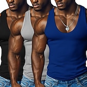 baratos Tops de ginásio-Homens Malha Íntima Camiseta Interior camisa sem manga camisa espancadora Sem Manga Decote Redondo Decote em U Profundo Scoop pescoço Verão Côr Sólida Pit Strip Moda Designer Esportivo 3 Peças