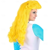 economico Parrucche dei personaggi dei film-Parrucca Smurfette da donna per costumi di adulti accessorio costumi Smurf giallo brillante Parrucche di Halloween