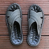 cheap Vacation Sandals-Men&#039;s Tan Faux Leather Slide Sandals Cross-Strap Open-Toe Design with Arch Support Great for Casual Summer Home and Street Style