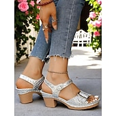 billiga Komfortsandaler-Damsandaler med guldfärgad glitter och blockklack – glittrande festskor med mellanhög klack för sommarfester, trädgårdsfester och kvällsoutfits