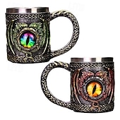 economico Tazze e tazzine-Boccale da birra in acciaio inossidabile con occhio di drago, regalo per l&#039;Oktoberfest, tazza da caffè unica con scolpitura a forma di drago, bicchiere per l&#039;acqua con statua di drago in 3D, boccale creativo in metallo.