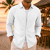 preiswerte Urlaub-Herren Leinenhemd Sommerhemd Strandbekleidung Freizeithemd Knopfhemd Einfach Urlaub Lässig Schwarz Weiß Rosa Marineblau Langarm Revers N / A Bekleidung Rein