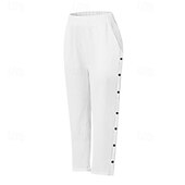 preiswerte Schlichte Hose aus Baumwollleinen-Damen Hose aus Baumwollleinen Abgeschnittene Hose Mode Lässig Knöchellang Mittlere Taille Einfach Elastischer Bund Atmungsaktiv Bequem Straße Alltagskleidung Ausgehen Schwarz Weiß Marineblau