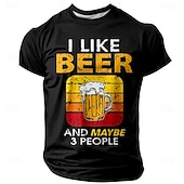 お買い得  メンズおもしろTシャツ-男性用グラフィックTシャツ「私はビールが好き、そして多分3人」面白いビール愛好者ショートスリーブユーモアTシャツ