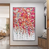 cheap Floral/Botanical Paintings-Mintura Handmade 3D Abstract Red Flower Oil Paintings On Canvas Modern Wall Art Room Decoration Texture Picture For Home Decor Rolled Frameless Unstretched Painting