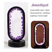 baratos abajur-1 peça de luminária de cabeceira LED clássica com flores de quartzo e ametista natural, pedra bruta, cristal, luz noturna suave para quarto e mesa, alimentada por USB, modos multicoloridos, ideal para