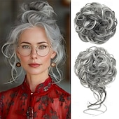 abordables Chignons-Lot de 2 extensions de cheveux synthétiques ondulés et bouclés en chignon décoiffé pour femme, chignon faux chouchous, queue de cheval, Bernstein multi