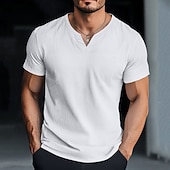 baratos camisetas básicas-Homens Camiseta Manga Curta Decote V Verão Tecido Moda Clássico Casual Puro Rua Casual Esportes Branco Azul Cinzento Top Tee para Homens