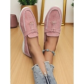 billige Slip-ons og loafers til kvinner-Grønne dameloafers i semsket skinn, lette flate sko med gulldetaljer for uformelle antrekk og daglige dates