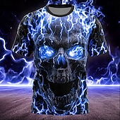 Χαμηλού Κόστους T-shirt Halloween-Halloween Ανδρικά Νεκροκεφαλές Φλόγα Μπλουζάκι Κοντομάνικο Κοντομάνικη μπλούζα 3D εκτύπωση Στρογγυλή Ψηλή Λαιμόκοψη Πουκάμισο Γκόθικ Δρόμος Causal Σκοτεινό πάρτι Μπλε της Λίμνης Θαλασσί Βυσσινί