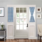 billiga Dörrgardiner-Franska dörrgardiner med stångficka gingham gardin för dörrar fönster draperier dörrgardinpaneler med glasfönster köks- och altandörrar för avskildhet