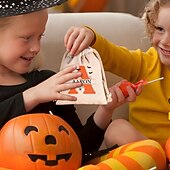 cheap Halloween-Personalized Halloween Treat Bag for Kids Custom Initial &amp; Name Candy Tote Bag Basket for Trick or Treat, Durable Canvas Gift Sack for Candy &amp; Small Toys