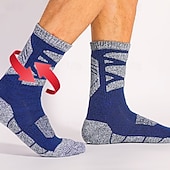 cheap Sports &amp; Outdoor Accessories-1 Pair Men's Hiking Socks Running Socks Sports Socks Breathable Anti Blister Sweat-Wicking cushioned Winter Outdoor quarter crew Patchwork Cotton Dark Grey Army Green Blue for Running