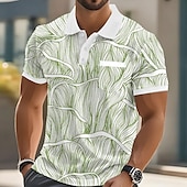 halpa Miesten geometrinen poolo-Miesten Geometrinen Viiva Polo Lyhythihainen Poolopaidat Kauluspaidat Business Casual ulko- Urheilu- ja treenivaatteet Arki-asut Tasku 3D-tulostus Napit Kesä Sininen Purppura Ruskea