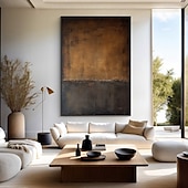 cheap Wabi Sabi-Mintura Hand Painted Abstract Black Brown Oil Paintings on Canvas Modern Abstract Wall Art Picture For Home Decoration Ready To Hang With Stretched Frame