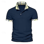 cheap Men&#039;s Classic Polo-Men&#039;s Solid Color Plaid Polo Shirts Golf Shirt Short Sleeve Polo Shirts Lapel Casual Business Buttons Summer Spring Spring &amp;  Fall White Yellow Navy Blue