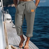 olcso Ünnep-Férfi Vászon nadrág Nadrág Nyári nadrág Bő nadrág Strand nadrág Rugalmas derék Zsinór Egyenes lábbal Sima Mokaszinok Légáteresztő Teljes hossz Szabadtéri Szabadság Tengerpart Szabadság Divat Fehér