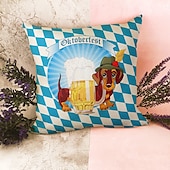 levne Sváteční povlak na polštář-Oktoberfest Dachshund Bavorské Dekorativní Polštáře na Házecí 1PC Měkký Čtvercový Polštář na Pohovku Německý Návrh Piva Bílo-modrý Károvaný