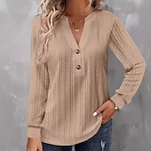 abordables Hauts Unis pour Femmes-Femmes Chemisier Uni Moderne Occasionnel manche longue Col en V Hauts Réguliers Quotidien Fête Sortir Boutons Noir Blanche Rose Claire Vert Kaki Automne