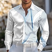 preiswerte Herren Satin Hemd-Herren Geometrisch Farbverlauf Wellen Satinhemd Kleidhemd Knopfhemd Langarm Modisch lässig Urlaub Täglich Sommer Frühling Herbst Umlegekragen Hemden mit Kragen 3D-Druck Gelb Blau Purpur Grün Grau