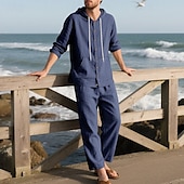 cheap Men&#039;s Tee Sets-Men&#039;s T-shirt Suits Shirt and Pant Sets 2 Pieces Outfits Long Sleeve Hooded Summer Spring Solid Color Fashion Casual Buttons 2 Piece Vacation Daily Wear Going out Black White Yellow Top Tee for Men