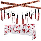 abordables Halloween Cuisine-Ensemble de décoration d&#039;empreintes de main de sang d&#039;Halloween comprenant des autocollants de fenêtre, une bannière de couteau de sang et une nappe en PVC, parfait pour la décoration d&#039;Halloween, de