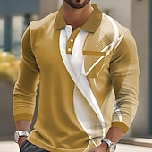 cheap Men&#039;s Geometric Polo-Men&#039;s Geometric Line Polo Long Sleeve Polo Shirts Collared Shirts Business Casual Business Athleisure Daily Wear Buttons Pocket 3D Print Spring Fall Winter Black Blue Sky Blue
