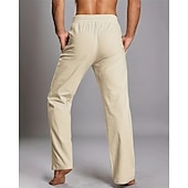 cheap Classic-Men&#039;s Linen Pants Trousers Summer Pants Beach Pants Pocket Elastic Waist Drawstring Plain Comfort Breathable Vacation Daily Holiday Hawaiian Boho Dark Brown ArmyGreen